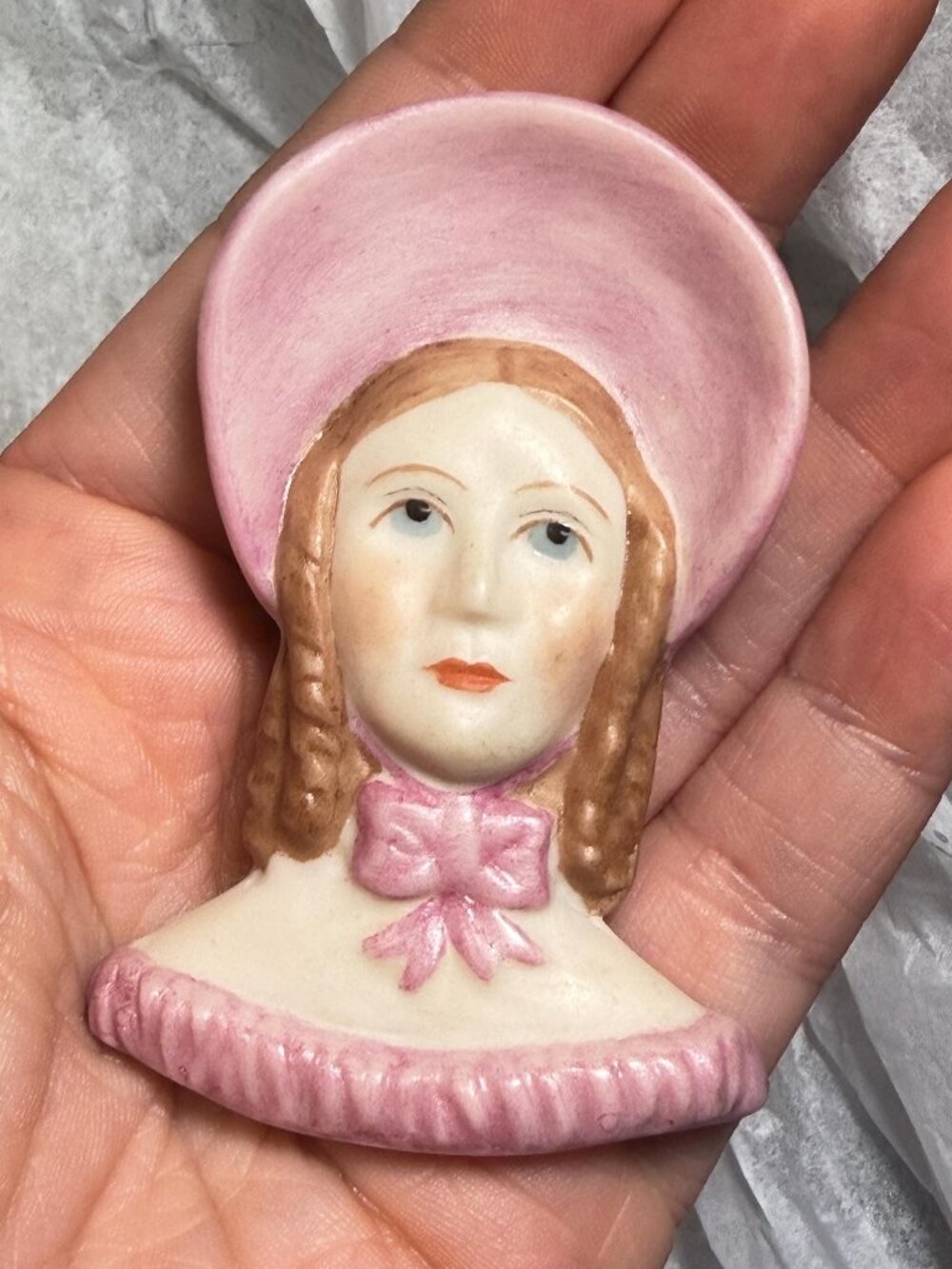 Victorian Lady Portrait Brooch Hand Painted Ceramic OOAK Vintage